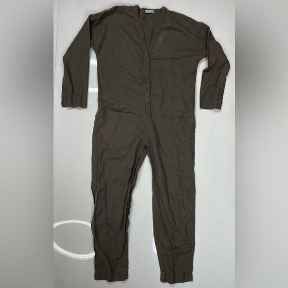 James Perse Linen Jumpsuit Women Size 1 Small Olive Green WDTT6439CU - Picture 1 of 10